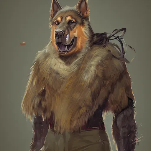 Prompt: a humanoid german shepherd beast - man posing as a eagle scout, highly detailed, digital painting, artstation, concept art, smooth, sharp focus, illustration, art by wlop