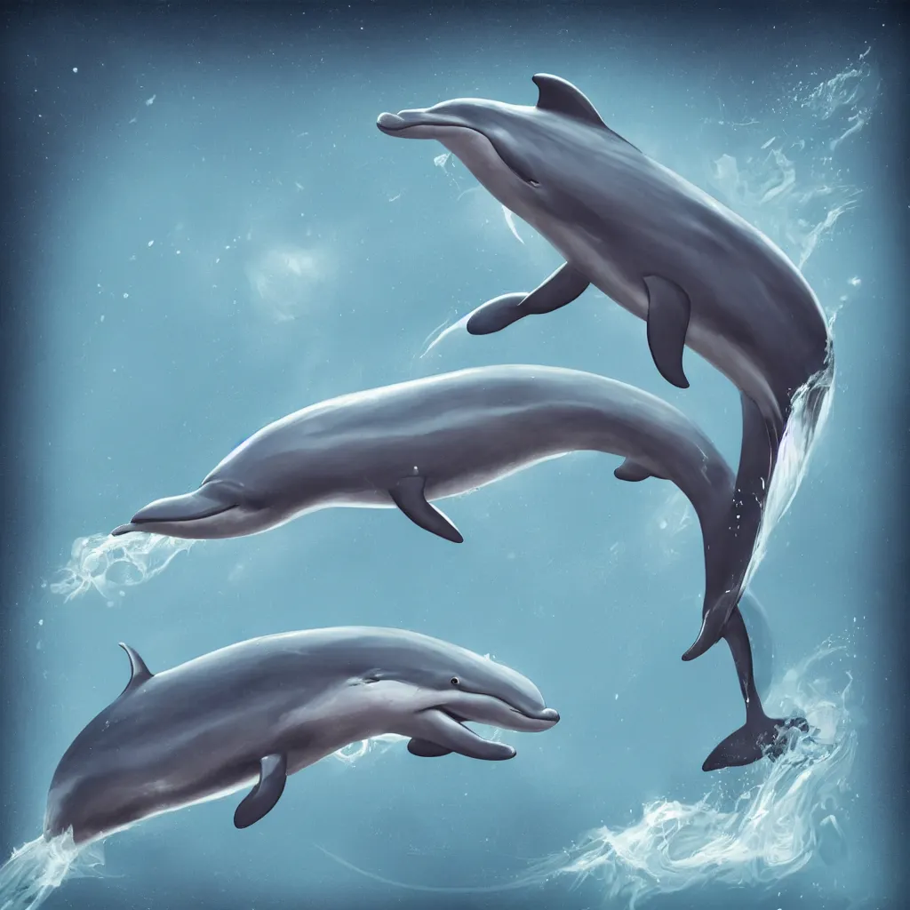 Prompt: retrofuturistic digital airbrush illustrated album cover of an anthropomorphic dolphin