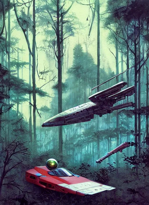 Prompt: spaceship in the woods by a river gorgeous lighting, lush forest foliage blue sky a hyper realistic painting by chiara bautista and beksinski and norman rockwell and greg rutkowski, weta studio, and lucasfilm