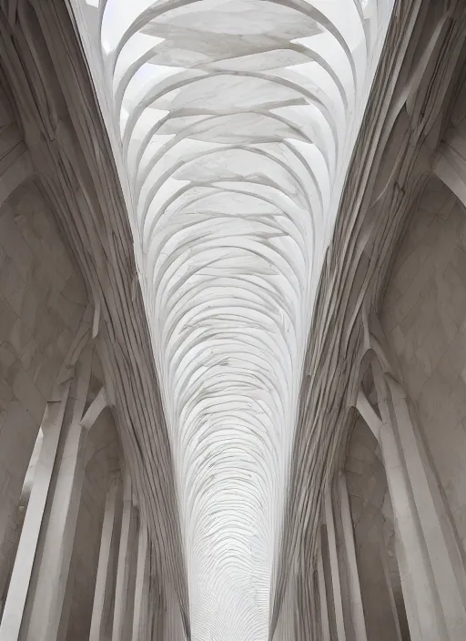 Image similar to white marble interior photograph, architecture carved, shiny, volumetric light, beautiful, smooth, expansive, by louis kahn and moshe safdie