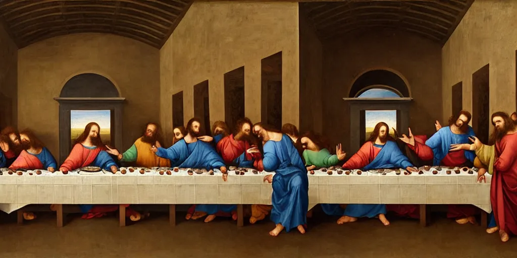 Prompt: an renaissance oil painting depicting animals, the last supper, masterpiece