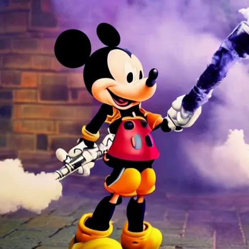 Image similar to sora from kingdom hearts exhaling a large smoke cloud from his mickey mouse bong, award winning candid photography