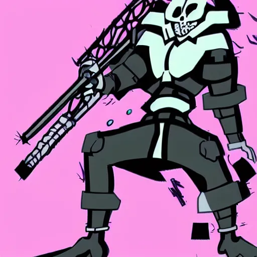 Image similar to a cyberpunk skull character drawn by genndy tartakovsky in the style of samurai jack