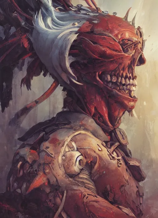 Prompt: a portrait of a male character, skull nose, in a scenic environment by Ross Tran and by Jesper Ejsing and by Mikalojus Konstantinas Ciurlionis
