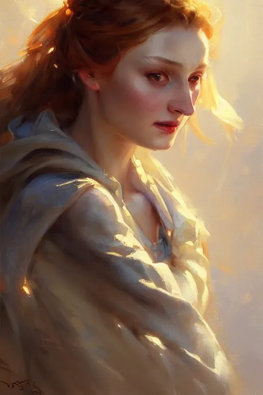 Image similar to sansa sun lights, painting by daniel gerhartz, alphonse murac, detailed art, artstation