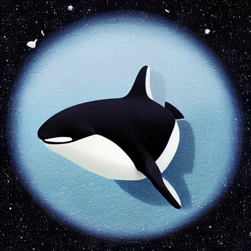 Prompt: Orca fur coat in space realistic art focus station