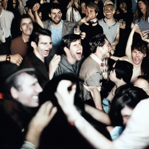 Prompt: a ultra high resolution of people at a party, they laugh doumbly loudly. kodak etkar 1 0 0.