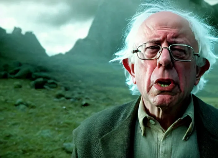 Image similar to film still of bernie sanders as frodo in lord of the rings movie, 8 k