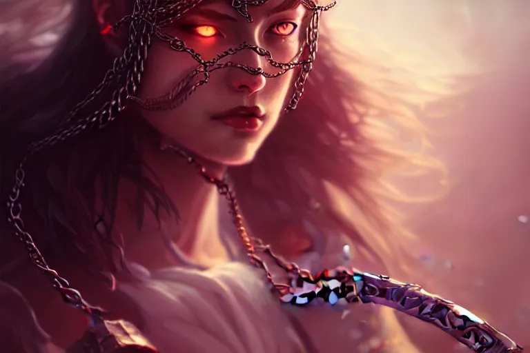 Image similar to Girl Warriorr fantasy, intricate, elegant, highly detailed, digital painting, artstation, concept art, addiction, chains, smooth, sharp focus, illustration, art by Ilja Repin, octane render, RPG_portrait