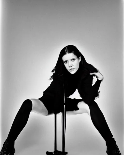 Image similar to carrie fisher photographed by helmut newton, 1977, studio photography, award winning, cdx