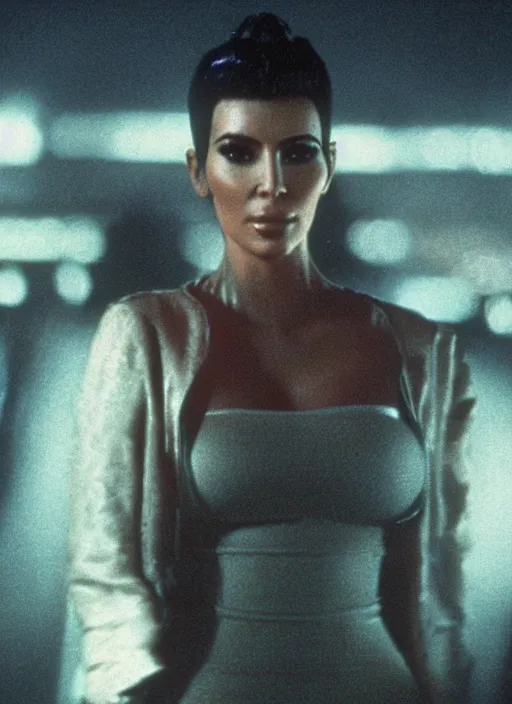 Image similar to film still of kim kardashian as Rick Deckard in Bladerunner,