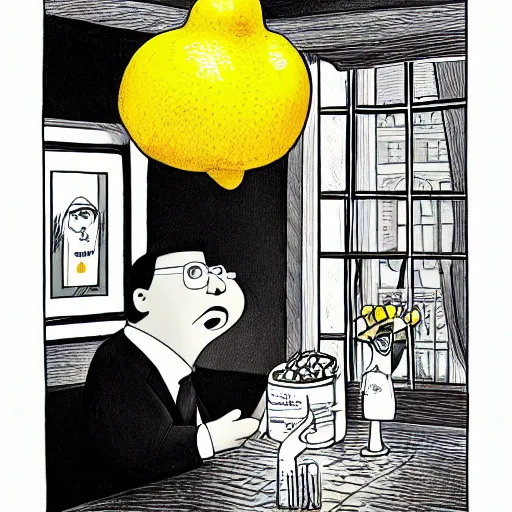 Image similar to new yorker cartoon of a lemon