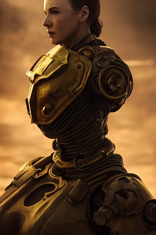 Image similar to unknown Fallout 5 character portrait, partially clothed in metal-plated ballistic armour, atmospheric lighting, painted, intricate, volumetric lighting, beautiful, golden hour, sharp focus, ultra detailed, by Leesha Hannigan, Ross Tran, Thierry Doizon, Kai Carpenter, Ignacio Fernández Ríos