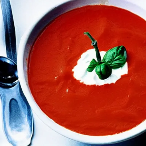Image similar to tom hanks swimming in a bowl of tomato soup