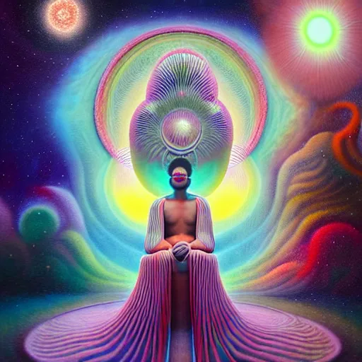 Image similar to obatala the cosmic god sitting in a cabana made of nebula clouds, by Adi granov and afarin sajedi and amanda sage and evgeni gordiets and Agostino Arrivabene in a psychedelic portrait style, ultrarealistic matte painting, volumetric lighting, fractal, extremely symmetrical, highly detailed face, orisha, 8k, hd