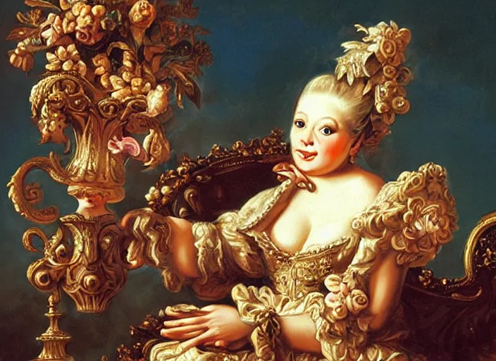 Prompt: baroque rococo painting The Fancy Royal Gorilla Greg Hildebrandt high detail cute