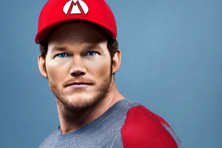 Image similar to Chris pratt as live action mario, 4k headshot photography