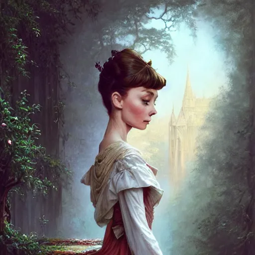 Image similar to audrey hepburn in an epic victorian novel, various backgrounds, intricate, elegant, highly detailed, digital painting, artstation, matte, illustration, art by artgerm, greg rutkowski, loish, rhads, ferdinand knab, makoto shinkai, lois van baarle, ilya kuvshinov, rossdraws, tom bagshaw