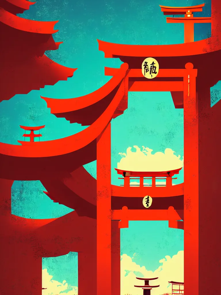 Image similar to a travel poster illustration depicting a japanese torii gate, vintage style, minimalist, digital painting, vector art, trending on artstration, by anton fadeev, by alena aenami