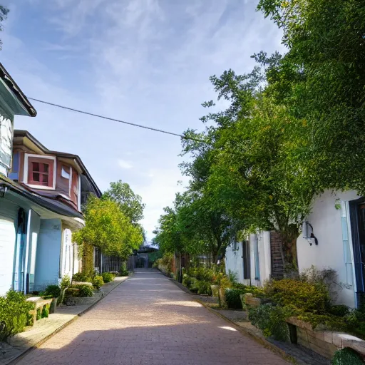 Image similar to a residential street with a ceiling over the street