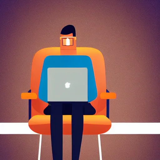 Image similar to software engineer sitting on a chair with a laptop after finding a bug that he spent several weeks debugging. highly detailed, digital art, trending on artstaion.