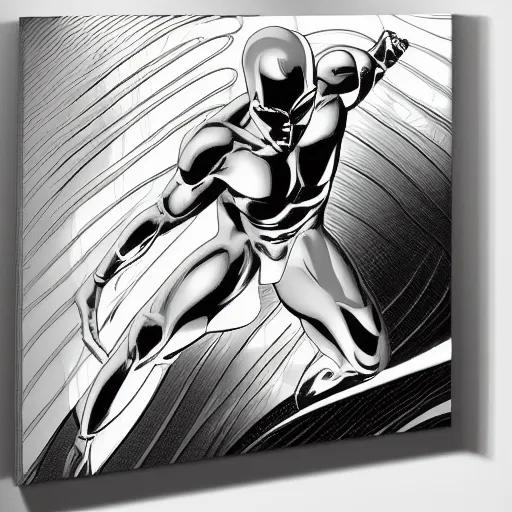 Image similar to dreams of silver surfer, manga comic book cover, action, reflective, by robert mapplethorpe