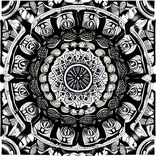 Image similar to ornate psychedelic mandala pattern, intricate detail, complex patterns, high detail