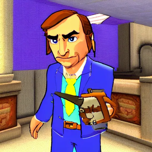 Prompt: saul goodman as a shopkeeper in the legend of zelda ocarina of time