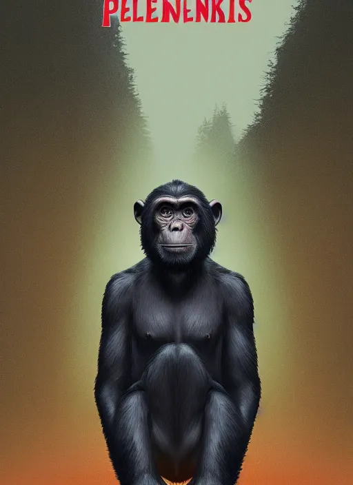 Image similar to Twin Peaks movie poster artwork by Michael Whelan and Tomer Hanuka, Rendering of a chimpanzee, from a scene from Twin Peaks, clean, full of detail, Matte painting, trending on artstation and unreal engine