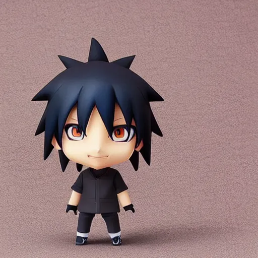 Image similar to high quality portrait flat matte painting of cute Uchiha Sasuke in the style of nendoroid and Toon naruto , flat anime style, thick painting, medium close-up