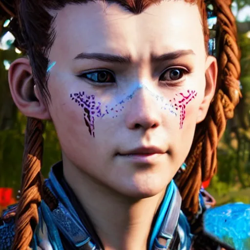 Prompt: Aloy from Horizon Zero Dawn, head and shoulders portrait, extremely detailed masterpiece, one single continues line.