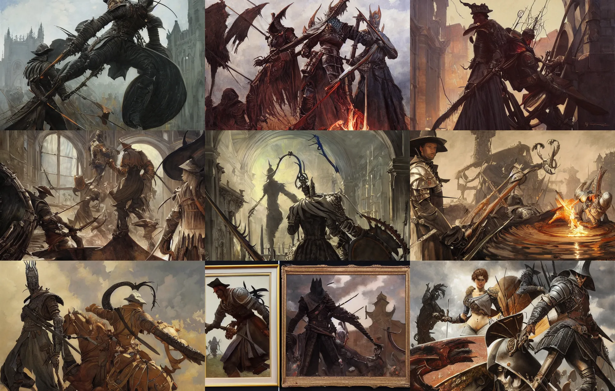 Image similar to painting by ignacio diaz olano and jacek malczewski and edgar maxence and rhads and leyendecker. dark souls and bloodborne