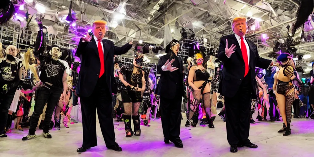 Image similar to trump cyber goth makeup dancing