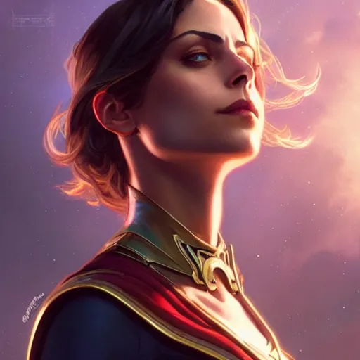 Image similar to Willa Holland as Super Girl, western, D&D, fantasy, intricate, elegant, highly detailed, digital painting, artstation, concept art, matte, sharp focus, illustration, art by Artgerm and Greg Rutkowski and Alphonse Mucha