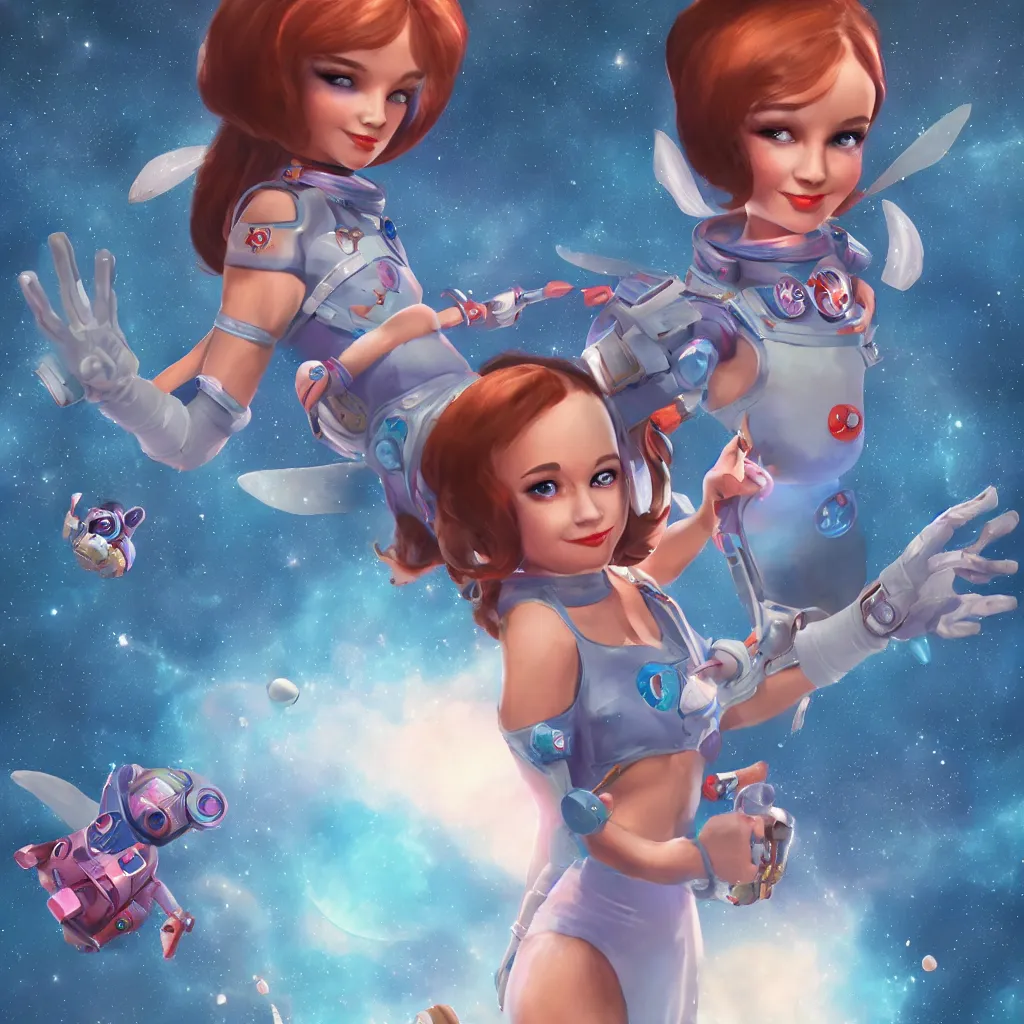 Image similar to retro space girl fairy cosmonaut, unreal engine, artstation