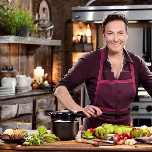 Prompt: A photo of a Great Old One hosting a cooking show on the food network