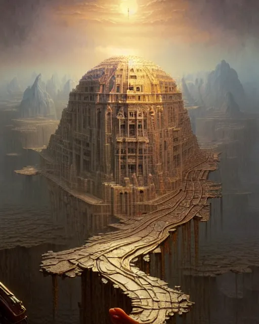 Image similar to a hyper - detailed 3 d render like a oil painting of building a worldview, surrealism!!!!! surreal concept art, lifelike, photorealistic, digital painting, aesthetic, smooth, sharp focus, artstation hd, by greg rutkowski, bruce pennington, valentina remenar and asher duran,