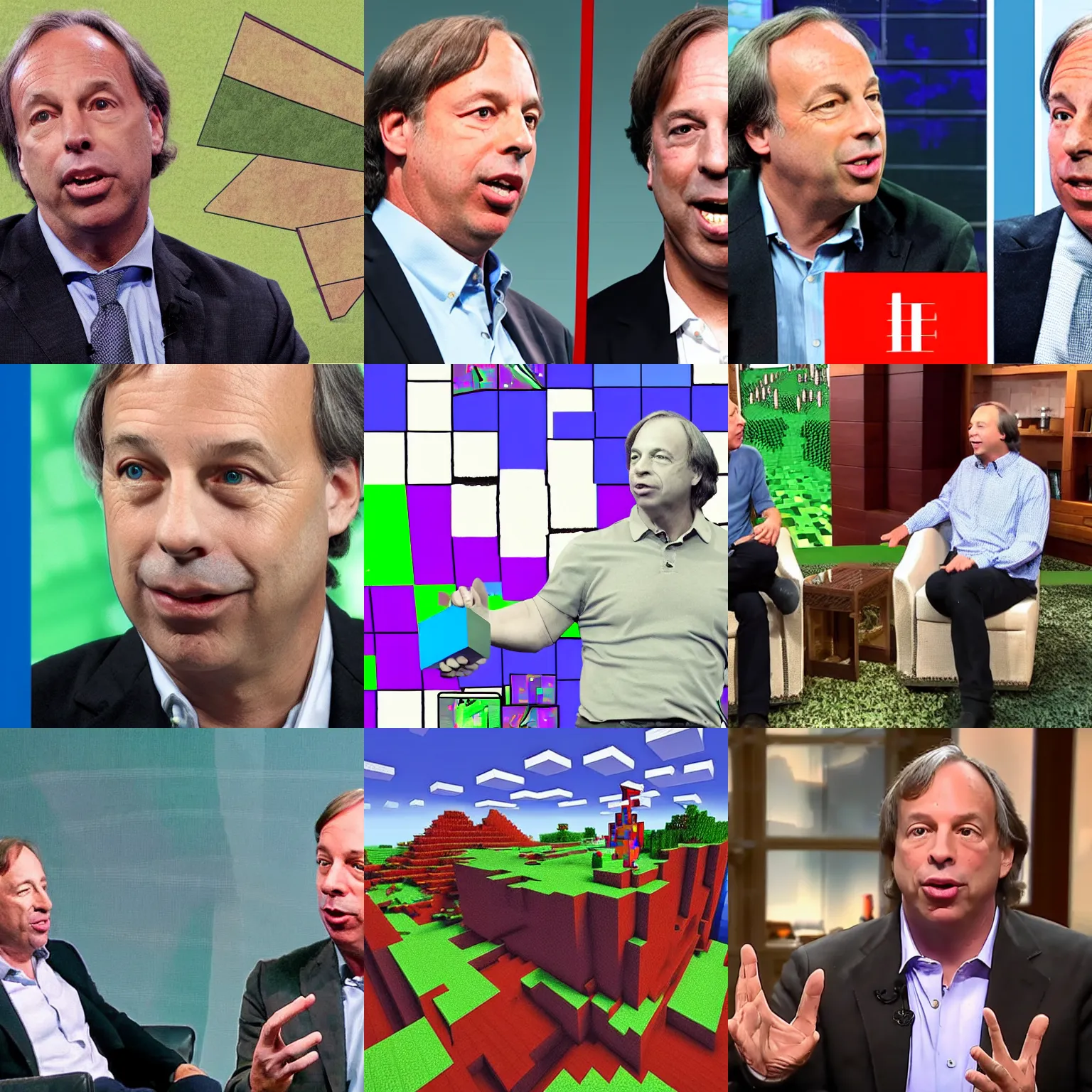 Prompt: ray dalio on an acid trip with alex jones, hyperdetailed, minecraft