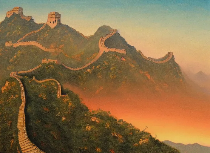 Image similar to the great chinese wall in the style of hudson river school of art, oil on canvas