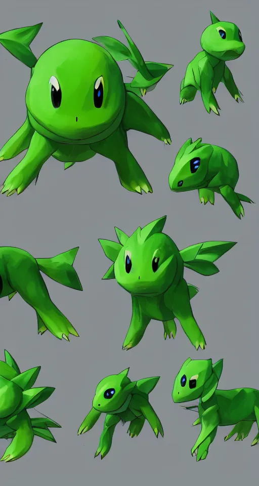 Prompt: a new species of green pokemon | created by rj palmer | character design | artstation | highly realistic | concept art | illustration | cinematic lighting | photorealism | 8 k