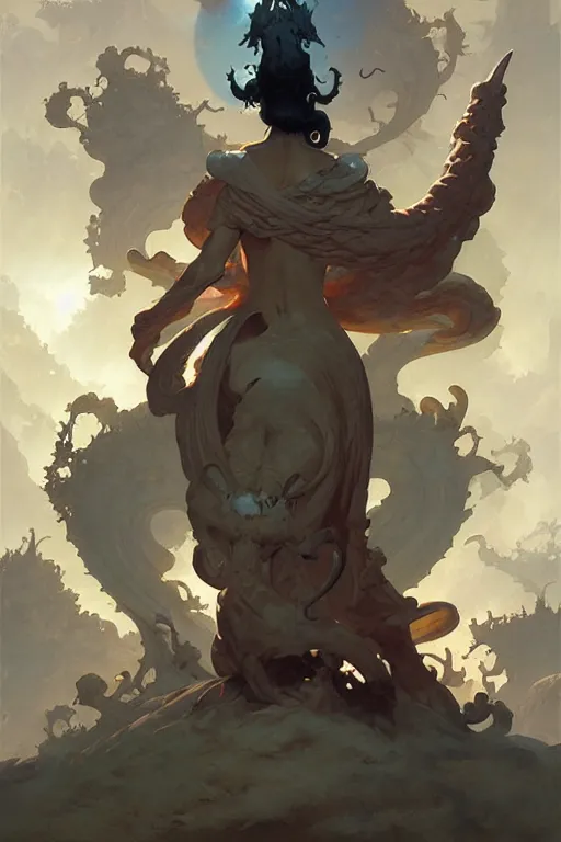 Prompt: sacred text concept design by peter mohrbacher and craig mullins and hiroshi yoshida and james jean and frank frazetta and michael whelan and andreas rocha