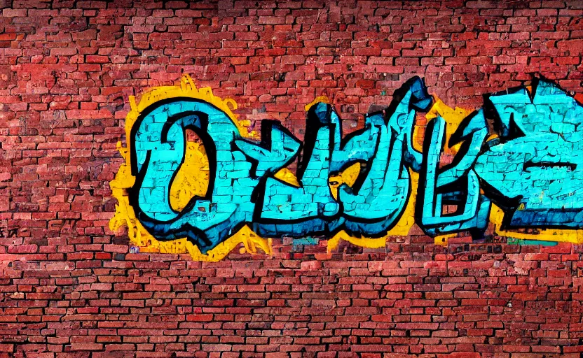 Image similar to a brick wall with graffiti with the letters b i t c h