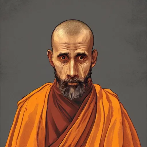 Image similar to portait of a monk, in the style of Ben Bauchau, artstation