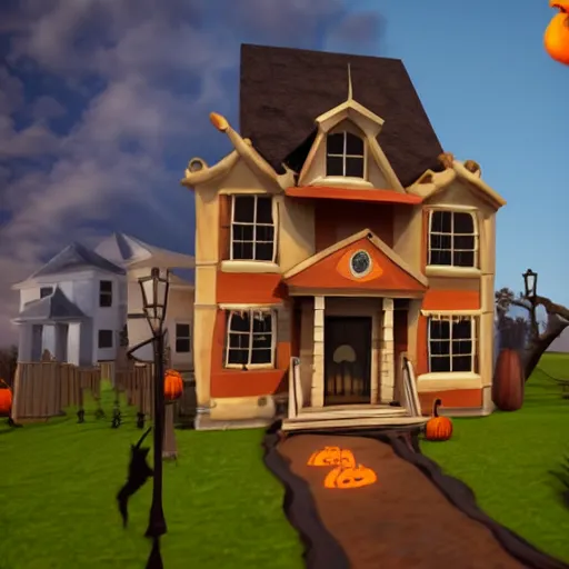 Prompt: cute 3 d halloween houses in a row, unreal engine