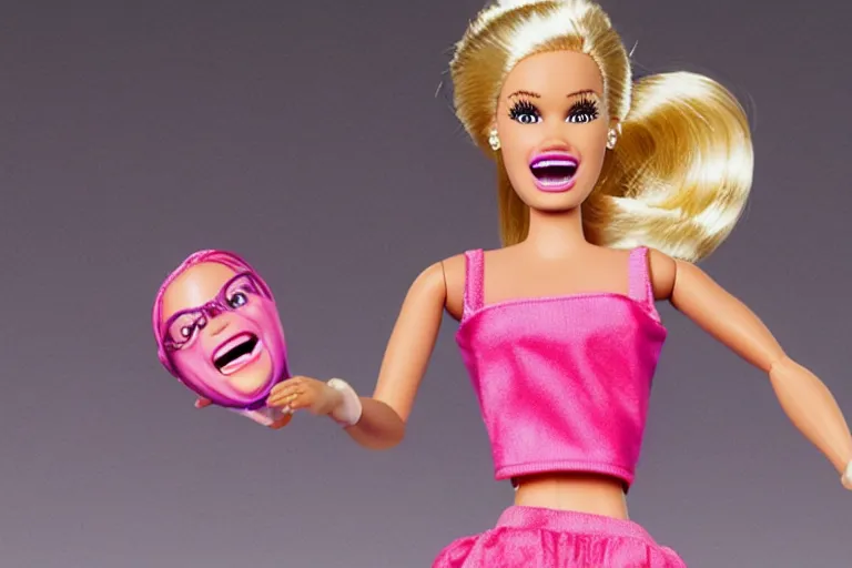 Image similar to Barbie screaming face is melting, night, high-resolution photo,