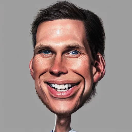 Image similar to Caricature portraits done of Jerma realistic, hyperrealistic, very realistic, highly detailed, very detailed, extremely detailed, detailed, oil painting, digital art, trending on artstation