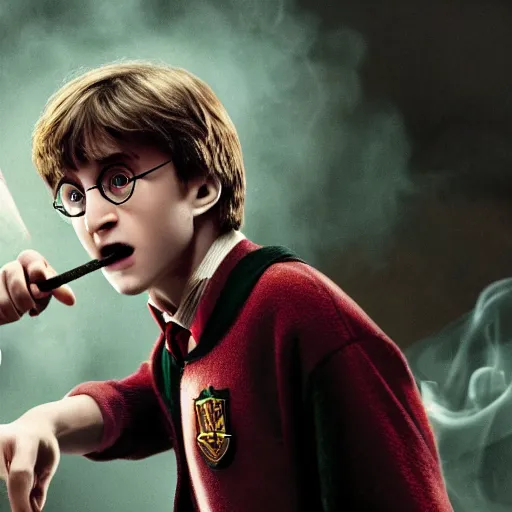 Prompt: cinematic scene of harry potter smoking weed movie 4 k 8 k