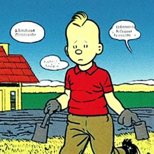 Prompt: a tintin cartoon in canada by herge