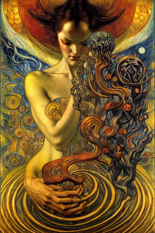 Image similar to Divine Chaos Engine by Karol Bak, Jean Delville, William Blake, Gustav Klimt, and Vincent Van Gogh, symbolist, visionary