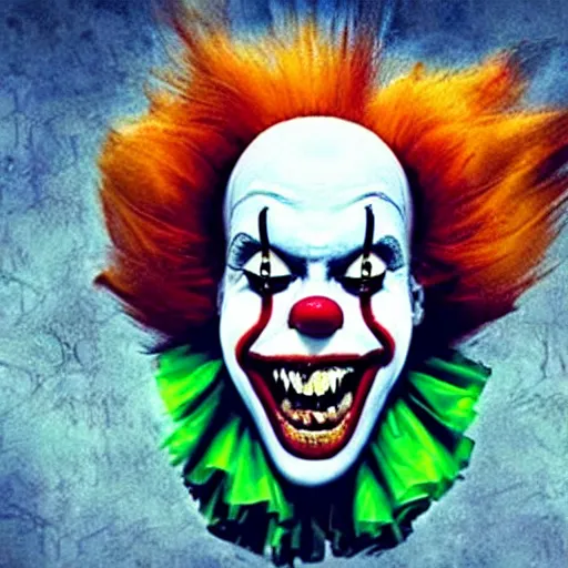 Image similar to A clown monster made of bananas jumping at the screen, loony toons style, pennywise style, horror theme, detailed, elegant, intricate